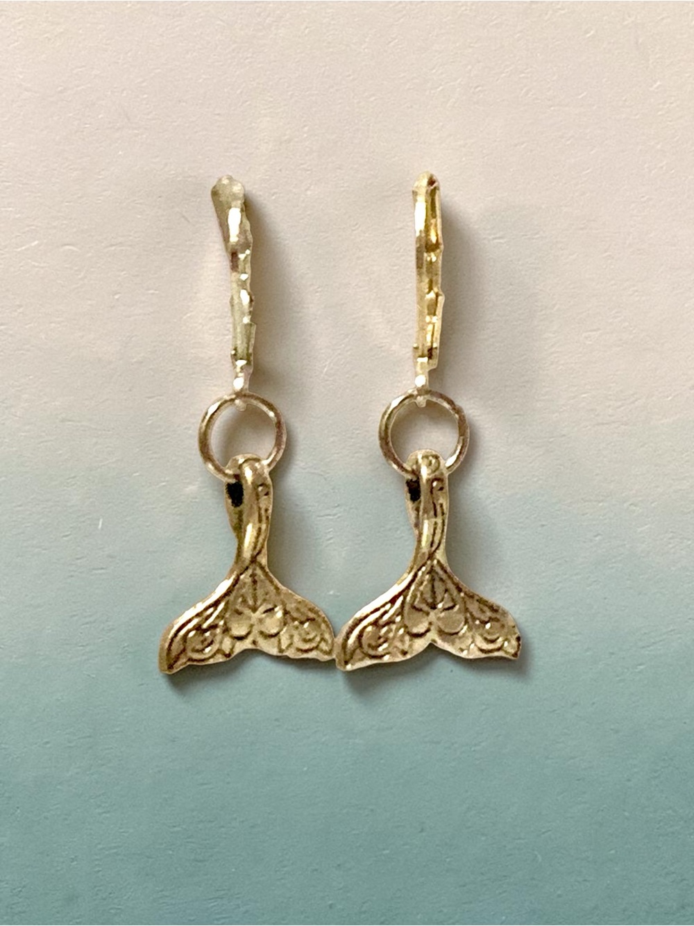 Silver-tone Mermaid or Whale’s Tail Lever back Drop Earrings Handmade